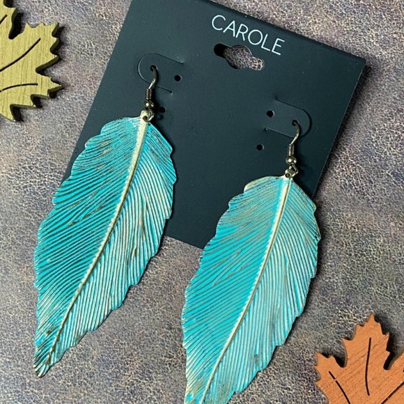 Carole Jewelry - Goldtone Patina Leaf Drop Earrings